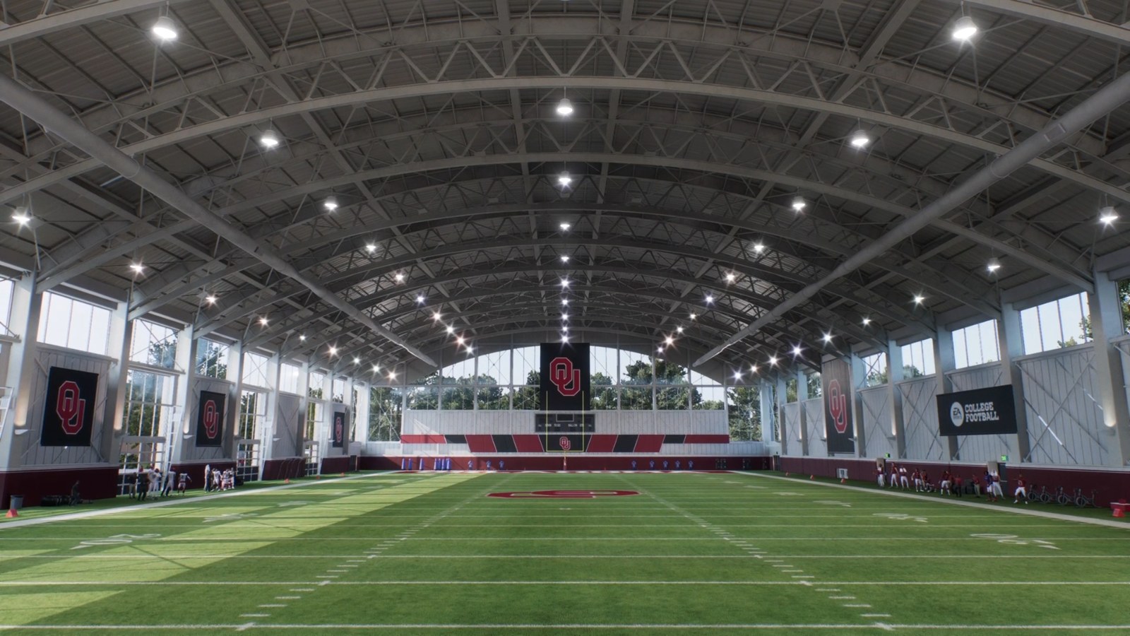 Oklahoma players at the indoor practice facility, captured from this dynasty
